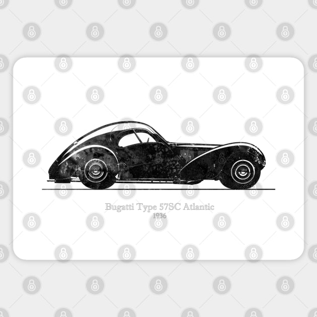Bugatti Type 57 SC Atlantic 1936 - Black and White 01 Magnet by SPJE Illustration Photography